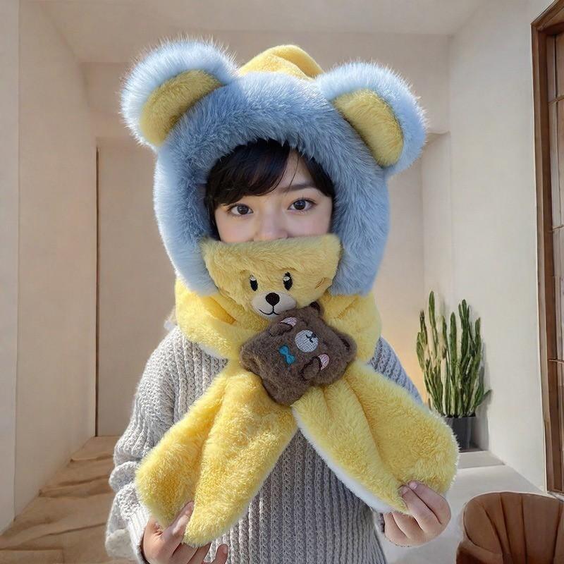 Winter children's hats three-piece baby scarf gloves integrated ear protection hats boys and girls thickened hats super cute