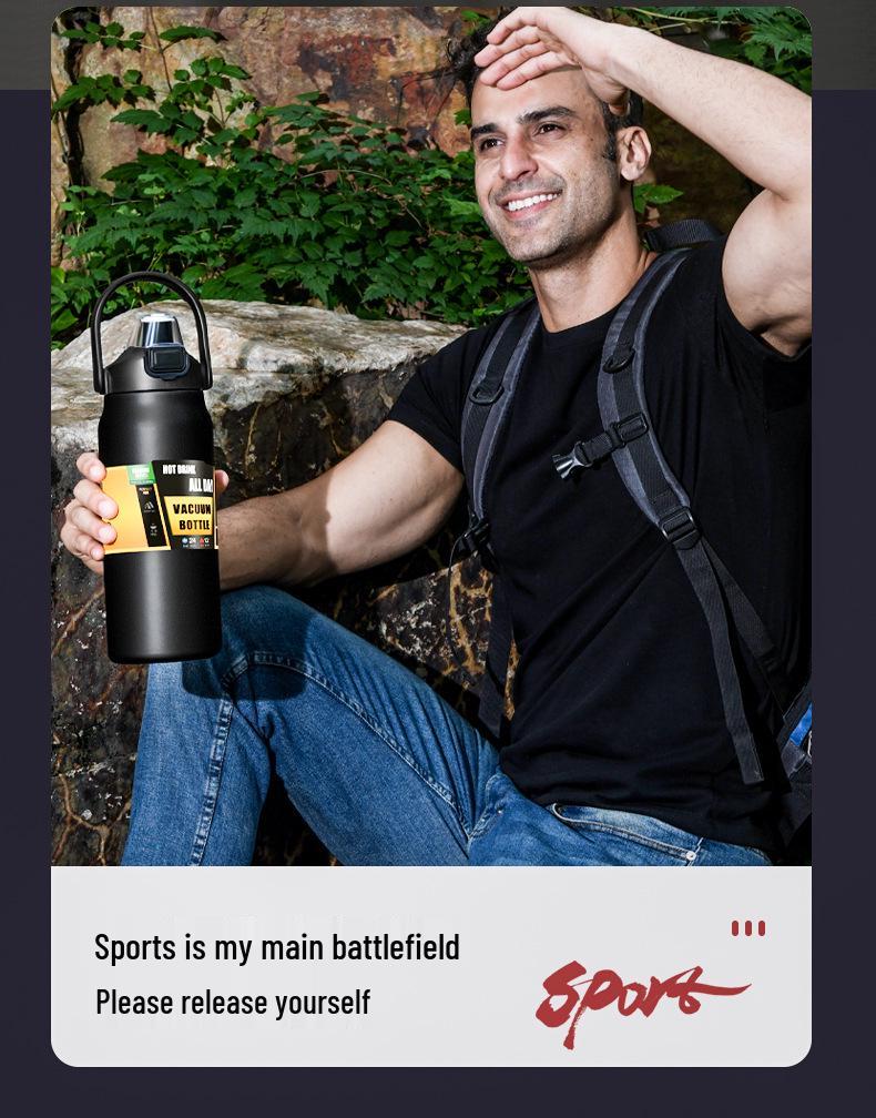 304 Stainless Steel Large Capacity Vacuum Insulated Sports Bottle with Handle and Dual Drink Lids for Outdoor Activities