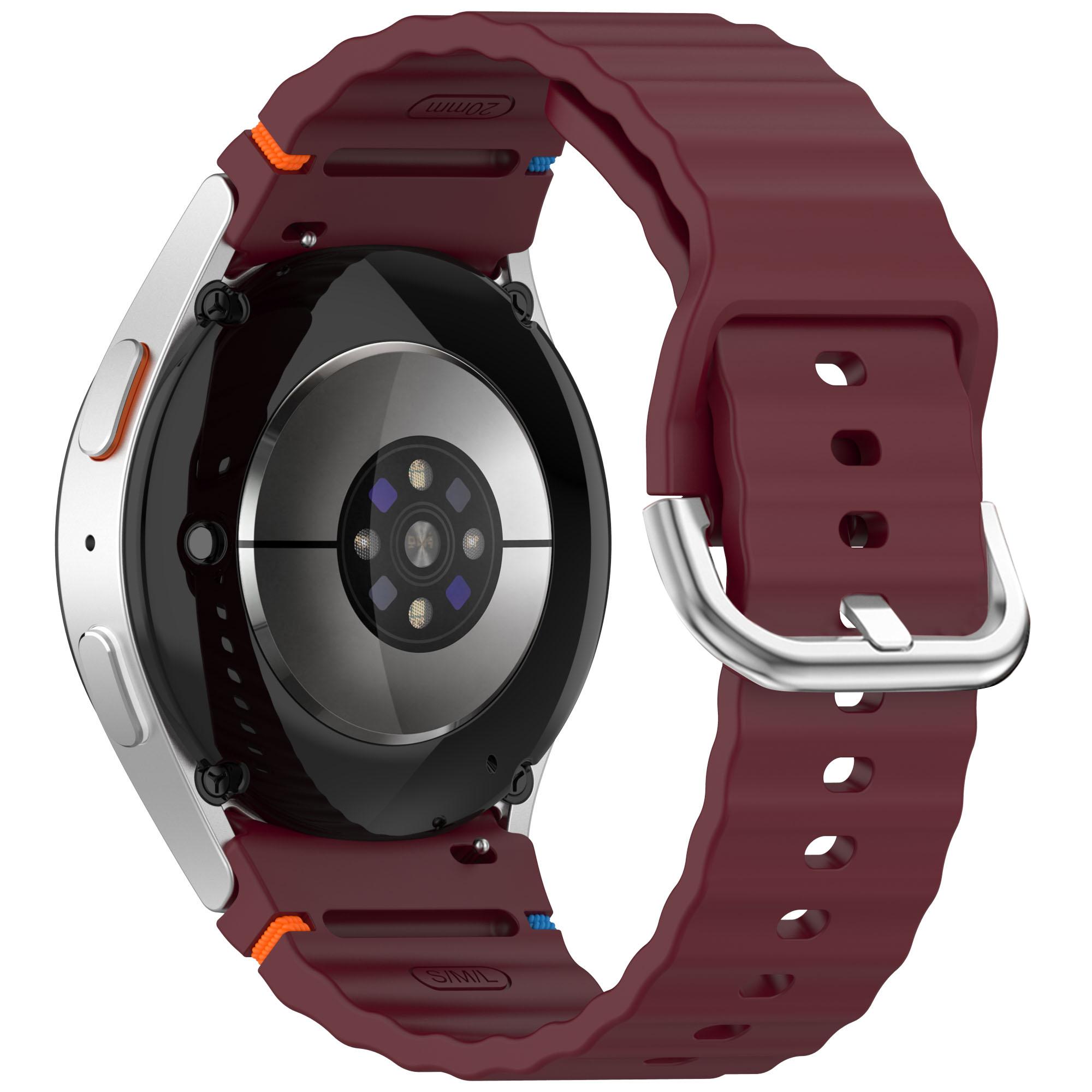 

Silicone Strap for Samsung Galaxy Watch7/6/5 Pro/5 Watch Band Wave Design with Silver Metal Buckle Wine Red