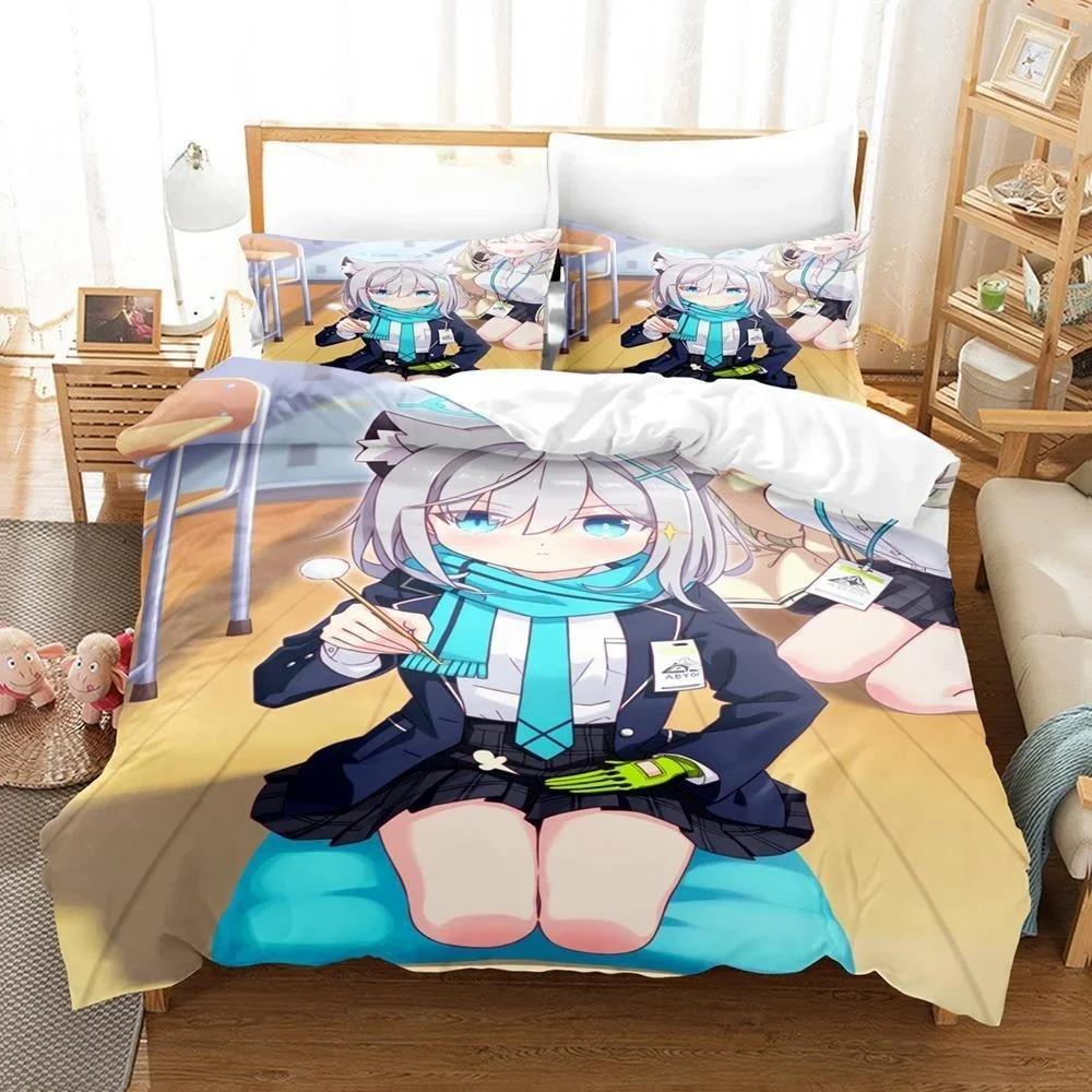 Anime Bed Sheet Kawaii Girl Blue Archive Bedding Set Single Twin Full Queen King Size Bed Set Aldult Kid Bedroom Duvetcover Sets