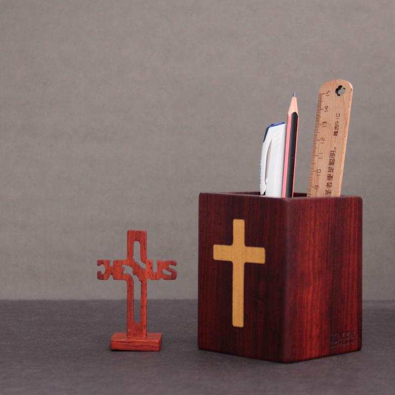 Simple Red Rosewood Hollowed Out Carving Jesus Cross Home Accessories