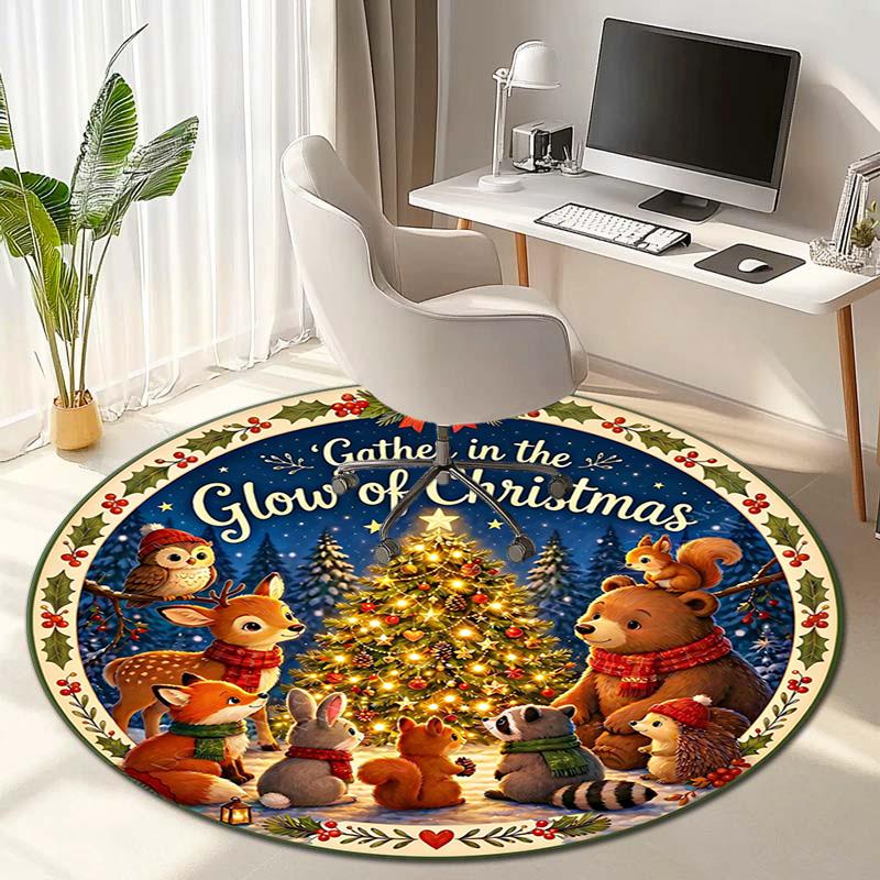 Cute Christmas Day Gift Bell Santa Claus Snowman Christmas Tree round rug Home Soft Decorative Anti slip Chair Mat Carpet Outdoor Floor Mat Carpet 106