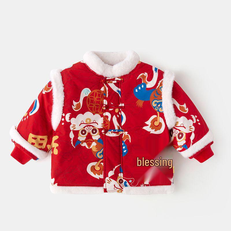 

New Year Cotton Collection: Dudu s Festive Red Baby Jacket for Boys and Girls 80cm