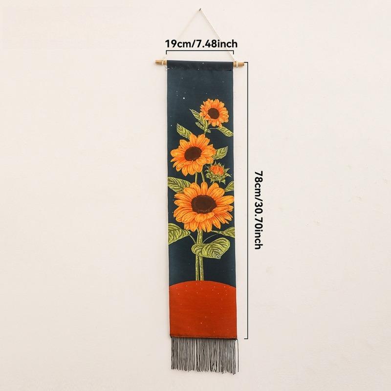 

Bohemian Handwoven Sunflower Printed Tassel Tapestry Minimalist Living Room Background Wall Hanging Decor Home Wall Art Ornament