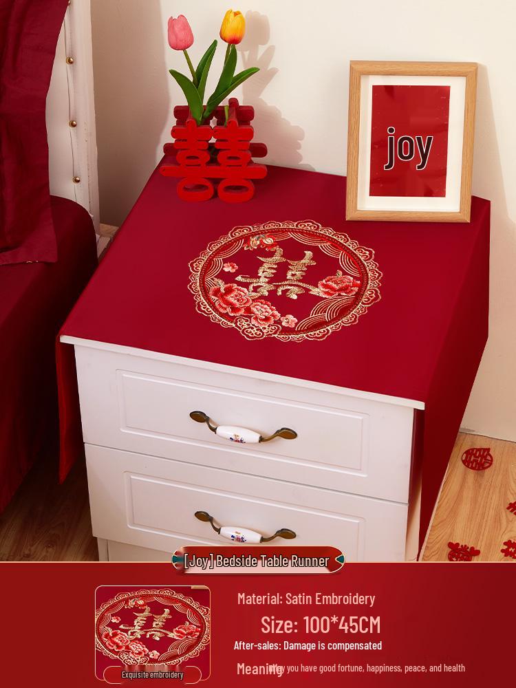 Auspicious Red Wedding Bedside Table Cover and Decor Mat
