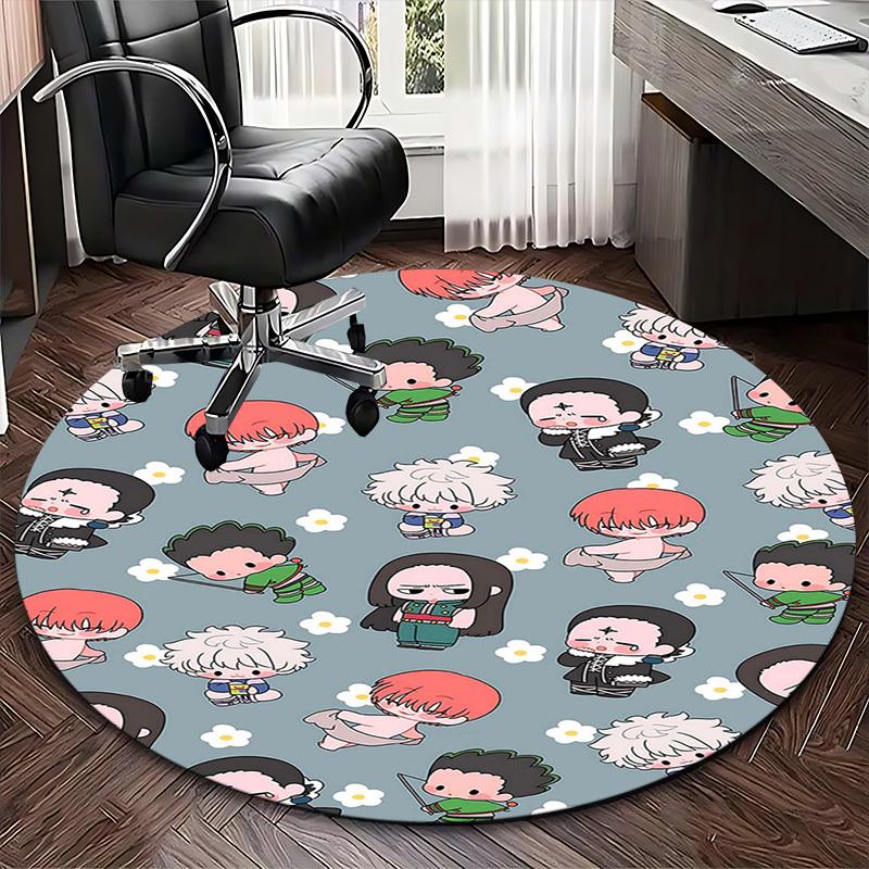 1pc Anime Cartoon Design Round Carpet - Office Chair Mat, Non-Slip Rug for Home Decor, Living Room, Bedroom
