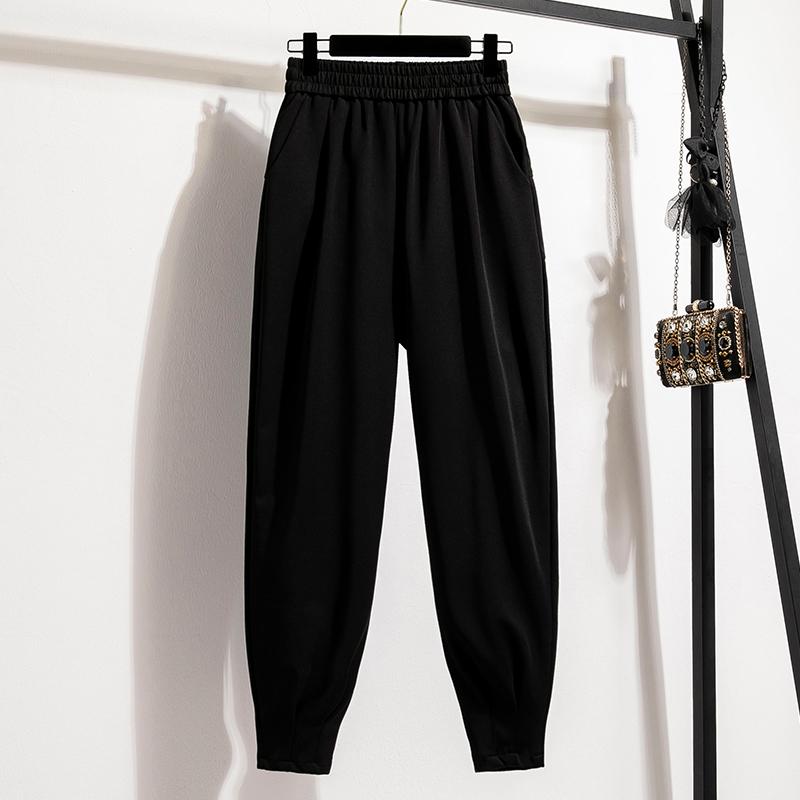 

MOJTA женские весенне-осенние повседневные свободные брюки больших размеров с высокой талией, брюки 5XL чёрный