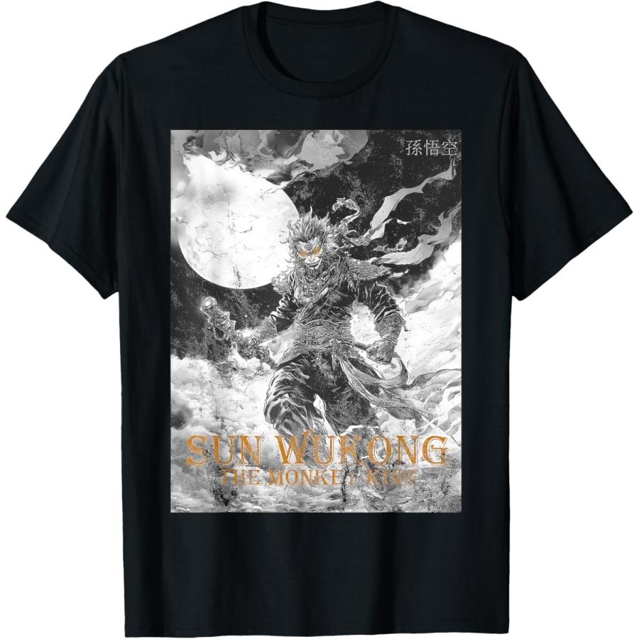 Black Ink Graphic Sun Wukong, The Monkey King Distressed T-Shirt(1) XXXXXL