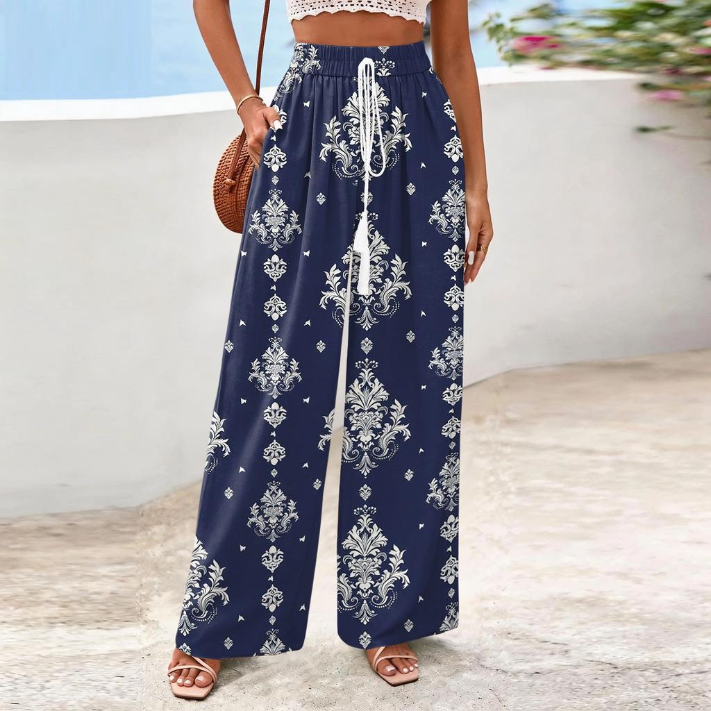 Women's Wide-Leg Casual Flowy Floral Print Pants