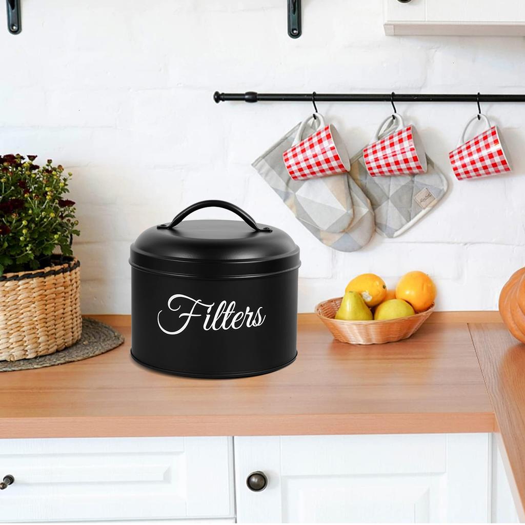 Coffee Filter Holder Round Basket Coffee Filter Container for Counter Organizer Metal Coffee Filter Storage Basket for Counter