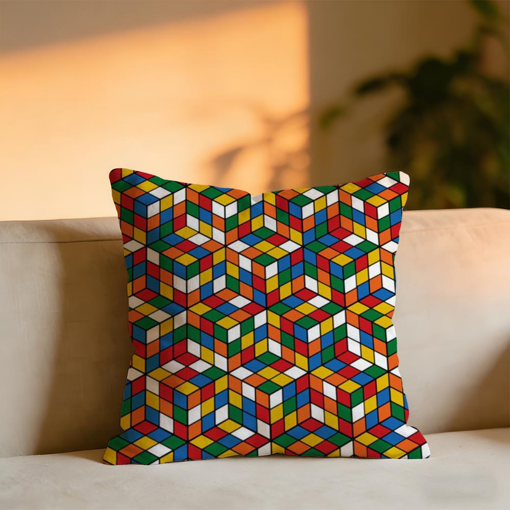 

Color Blocking Art Cushion Cover Cozy Velvet Throw PillowSoft Warm Cushion For Sofa Bed 30x30 cm