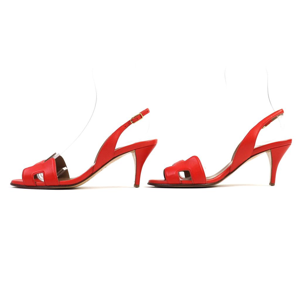 Hermes Sandals Night H Logo Slingback Leather Red Leather Women 36 Used