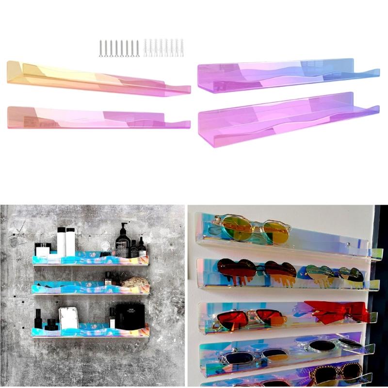 Set di 4 Mensole Galleggianti Moderne in Acrilico con Mensole Murali Colorate Arcobaleno per Libri Giocattoli Cosmetici Cameretta dei Bambini