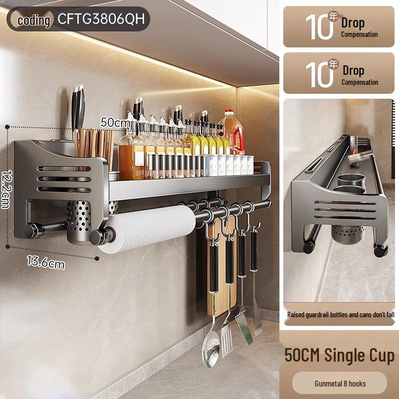 Stanzfreies Küchenregal: Multifunktionaler Essstäbchen- und Messerhalter mit Gewürzaufbewahrung, Wandmontage.