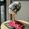 Fair Isle Bow Jacquard Lazy Wool Knitted Cold Hat for Women Korean Version Sweet and Cute Winter Ear Protection Knitted Beanie