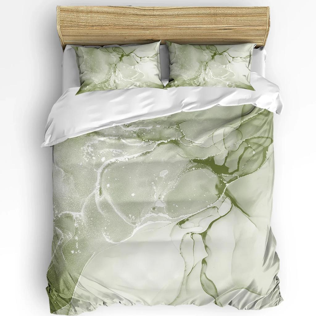 Marble Fluid Texture Blue Green 3Pcs Bedding Collection For Double Bed Home Textile Duvet Cover Quilt Cover Pillowcase