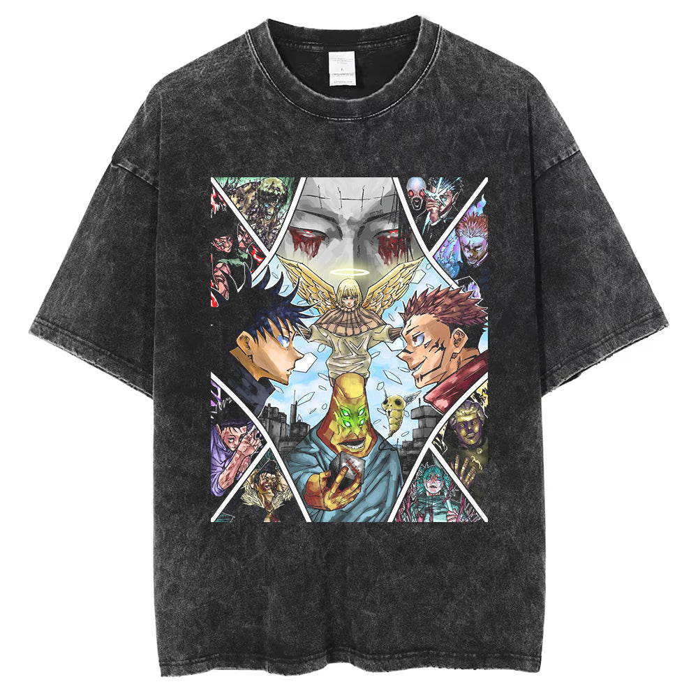 Jujutsu Kaisen Vintage Washed Men's T-shirt Oversized Tee Shirt Anime Manga Short Sleeved Harajuku Men Clothes Cotton High Quality Short Sleeves