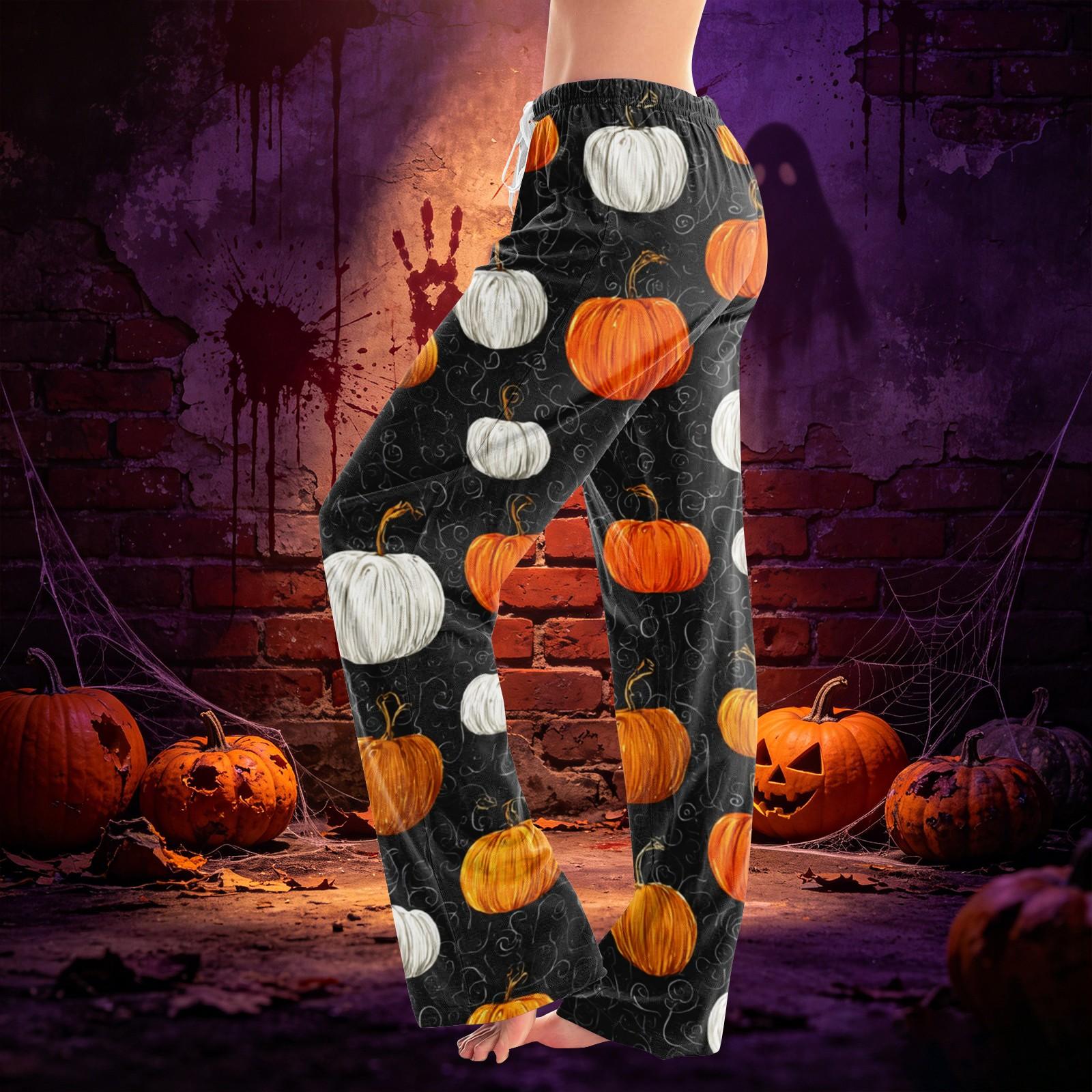 Women s Halloween Print Drawstring Casual Pants with Elastic Waist S