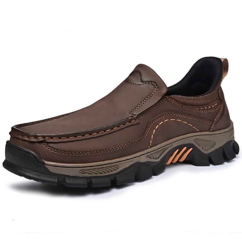 Men's Waterproof Slip On Faux Leather Hiking Shoes for Male Outdoor Non-Slip Walking Sneakers Casual Loafers Work Shoes Comfortable Short Boots