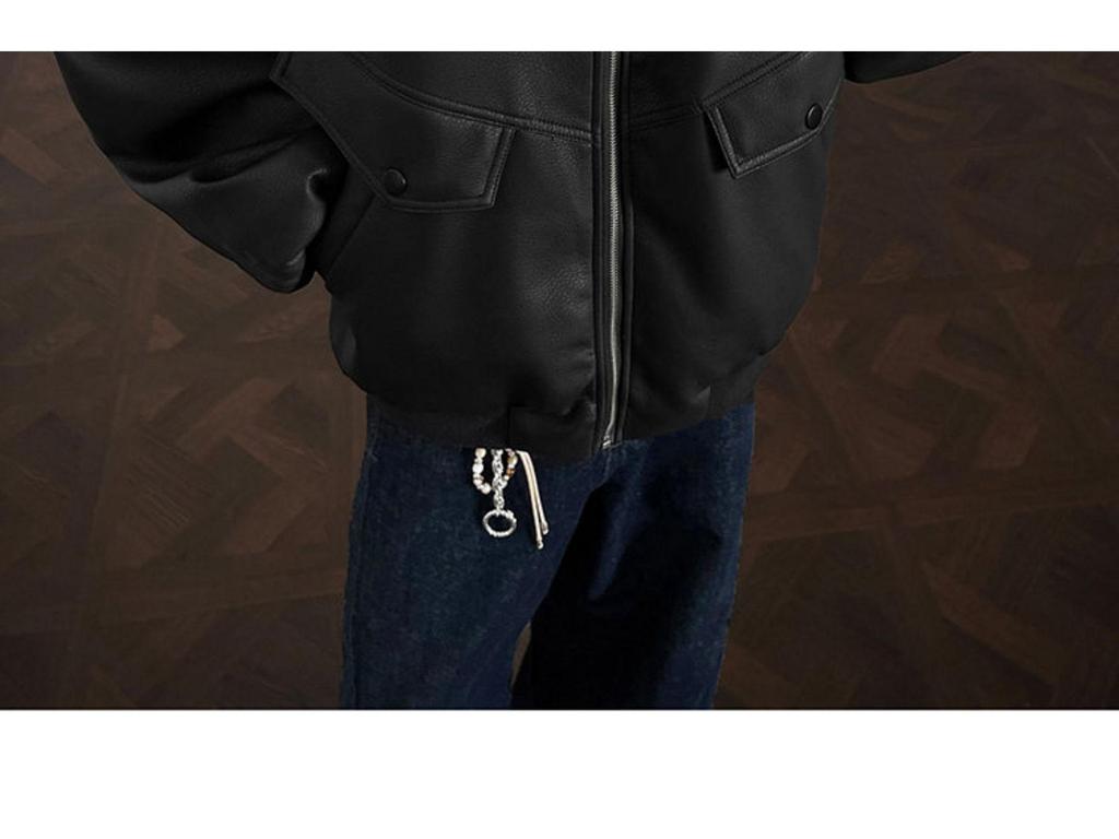 Men's Winter Thickened PU Leather Cotton Jacket with Fur and Stand Collar