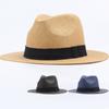 HT3090 Neuer Sommer-Sonnenhut für Damen und Herren Schwarzes Band Strohhut Flacher Rand Fedora Panama Hut Männlich Weiblich Breiter Rand Sonnenhut Strandkappe