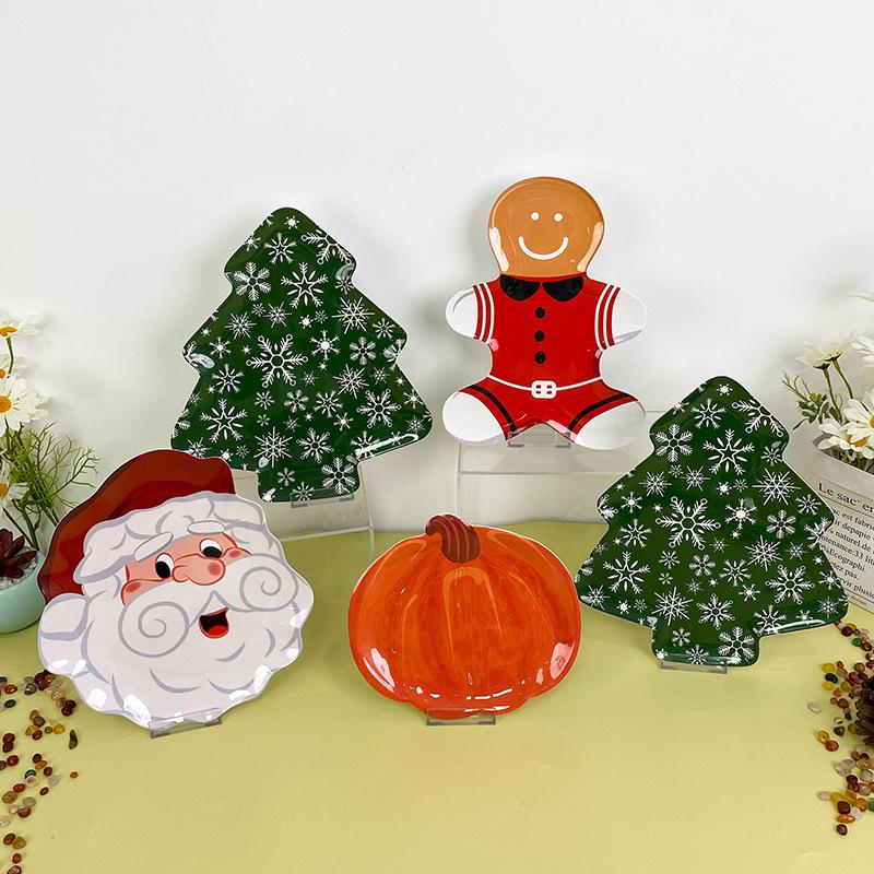 Christmas Plastic Tableware Decoration Plates Christmas Trees Pumpkin Plates Snowman Shapes