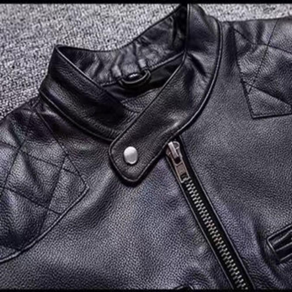 The First Layer of Cowhide Leather Jacket Men's Short Slim-fit Locomotive Stand-up Collar Leather Jacket Large-size Jacket