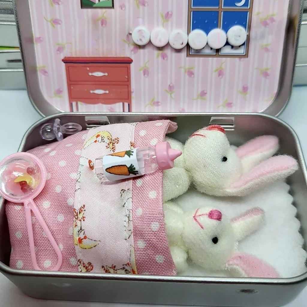 Mini Bunny Plush Easter Gift Set Soft Plush Bunny Toy Plush In Tin Comfortable Adorable Decoration Baby Shower Birthday Present