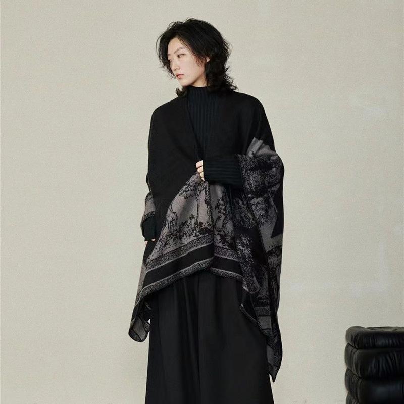 Autumn And Winter Simplicity Niche Cashmere-Like Dark Split Warm Men'S And Women'S Double-Sided Cloak