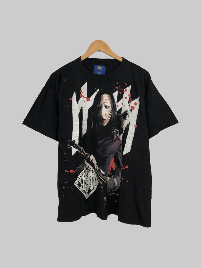 Винтажная черная унисекс хлопковая футболка Marilyn Manson Rock Band 2003 года KH5285 L