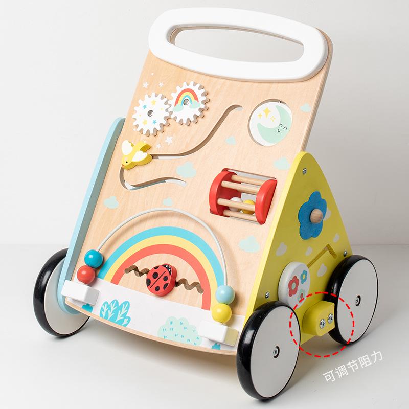 Multifunctional Wooden Baby Walker with Educational Busy Board and Piano