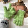 Cute Open Finger Touch Screen Plush Five Finger Gloves For Women In Winter, Warm And Thick Velvet For Cycling Students