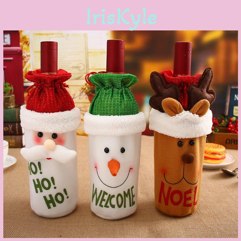 Stylish Red Wine Bottle Cover Bags With Snowman And Santa Claus For Holiday Parties
