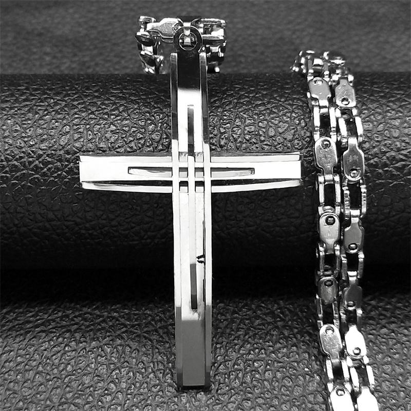 Hip Hop Cross Pendant Necklace for Men Stainless Steel Silver Color Faith Chain Necklaces Christmas Gift Jewelry colar masculino