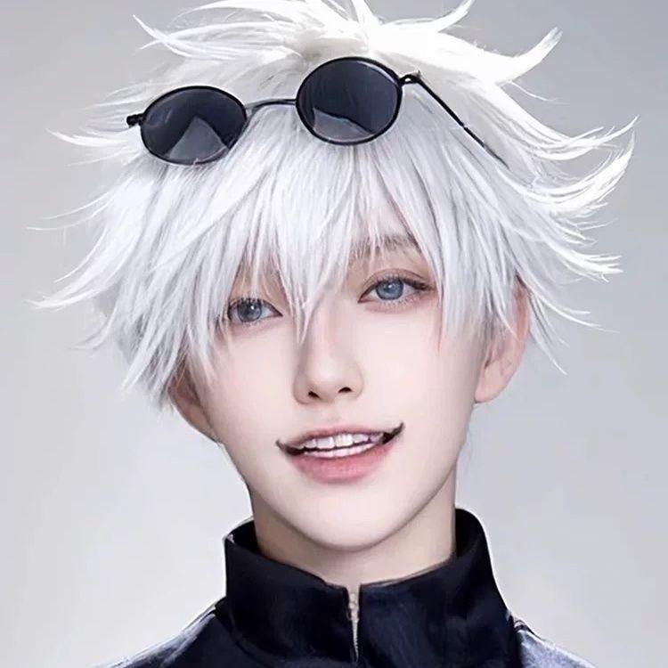 "Jujitsu Krieger Kuroko Wataru Cosplay weiße Perücke, Party Event Perücke für Männer, kurzes Haar"