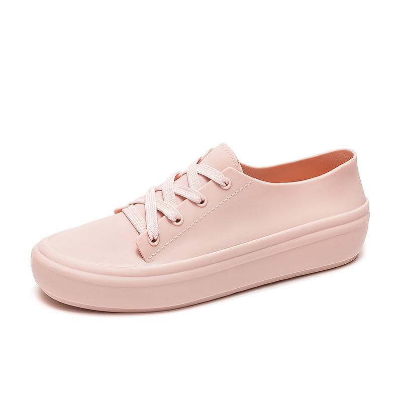 

Новые модные шнурки на все времена года, студенческие маленькие белые туфли, женские туфли из ПВХ, простые однотонные женские туфли с легким ворсом, непромокаемые туфли, водонепроницаемые туфли 40 розовый