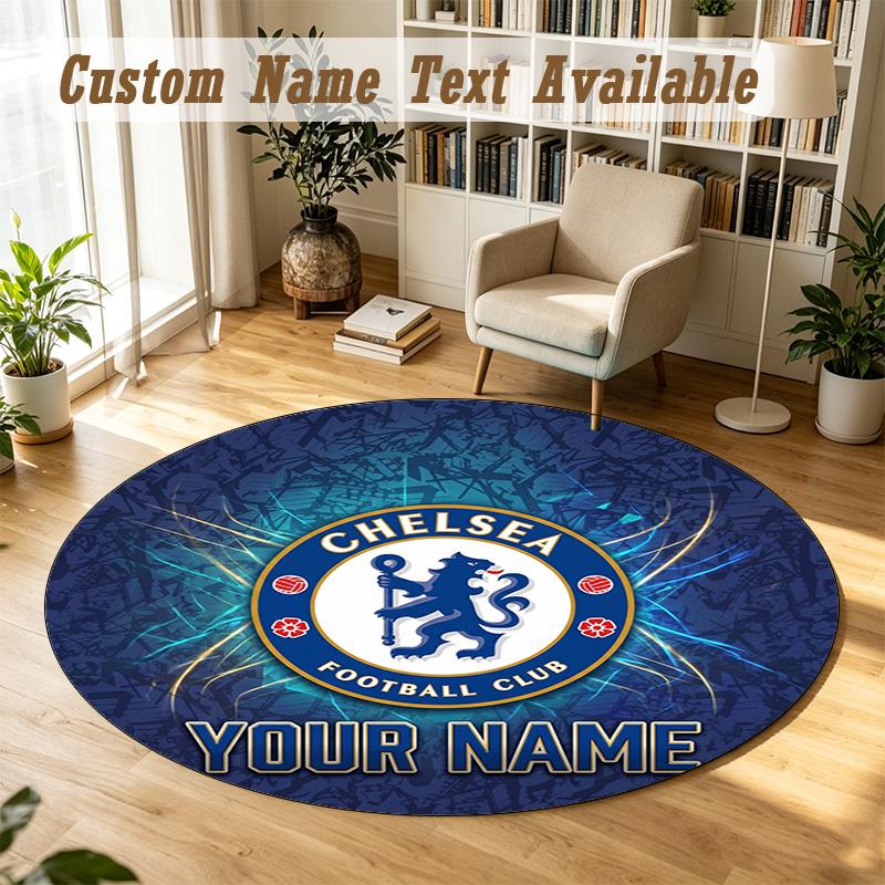 Round Rug Custom NameChelsea FC Pattern Non Slip Carpet Home Floor Decor