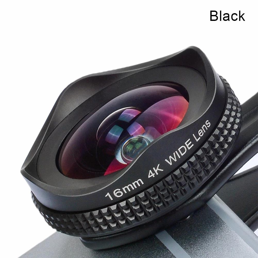 

16mm 4K Super Wide Angle Macro Phone Lens 2 in 1 15X Distortionless HD Universal Clip Camera Lens Kit For iphone Android Lens чёрный