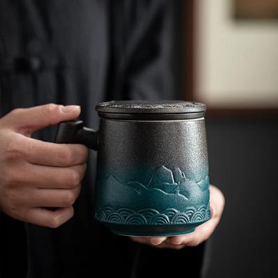 Keramik Sieb Teetasse Becher mit Deckel Luxus Kaffeetassen Groß Büro Tee Wasser Japanisch Vintage Original Becher Holzgriff Geschenk