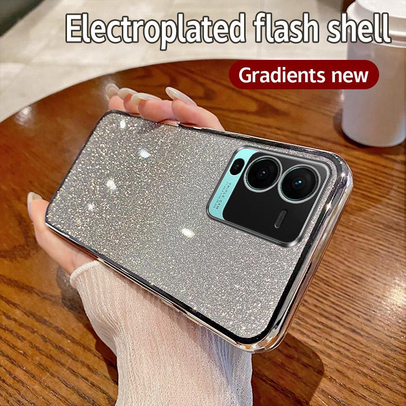 Für Vivo V25 Pro Hülle Vivo V25Pro Handyhülle Glänzend Glitzer Beschichtung Silikon Kameralinse Weiche Rückseite