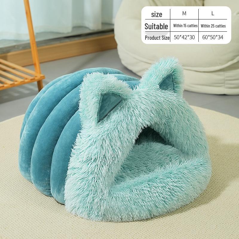 

Большое плюшевое гнездо для кошек с кошачьими ушками - Полностью закрытая кровать для котят Green Cat Ear Nest