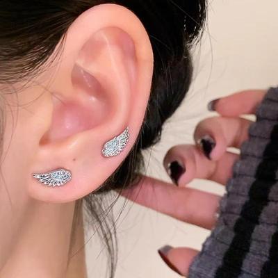 Boucles d'oreilles Tempérament Plume Simple Alliage Long Aile Clou Argent Forme Ailes Boucles d'oreilles Manchette d'Oreille Elfe Accessoires de Bijouterie Cadeaux