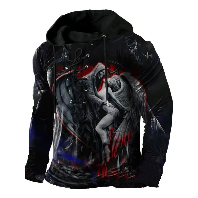 Herren Kapuzenpullover Lockerer Schnitt Mit 3D Digitalem Tierdruck Air Layer Stoff Langarm Freizeit Oberteil Alles