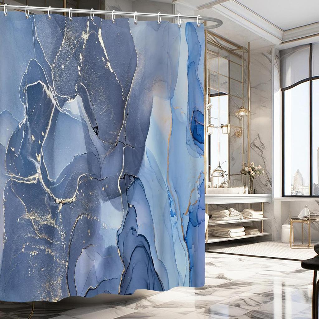 Gold Black Marble Shower Curtain, Luxury Abstract Grey Design, Modern Fabric Bath Set with Hooks
