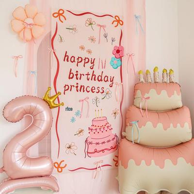 Retro Cartoon Cute Birthday Photo Backdrop for Children's First Party