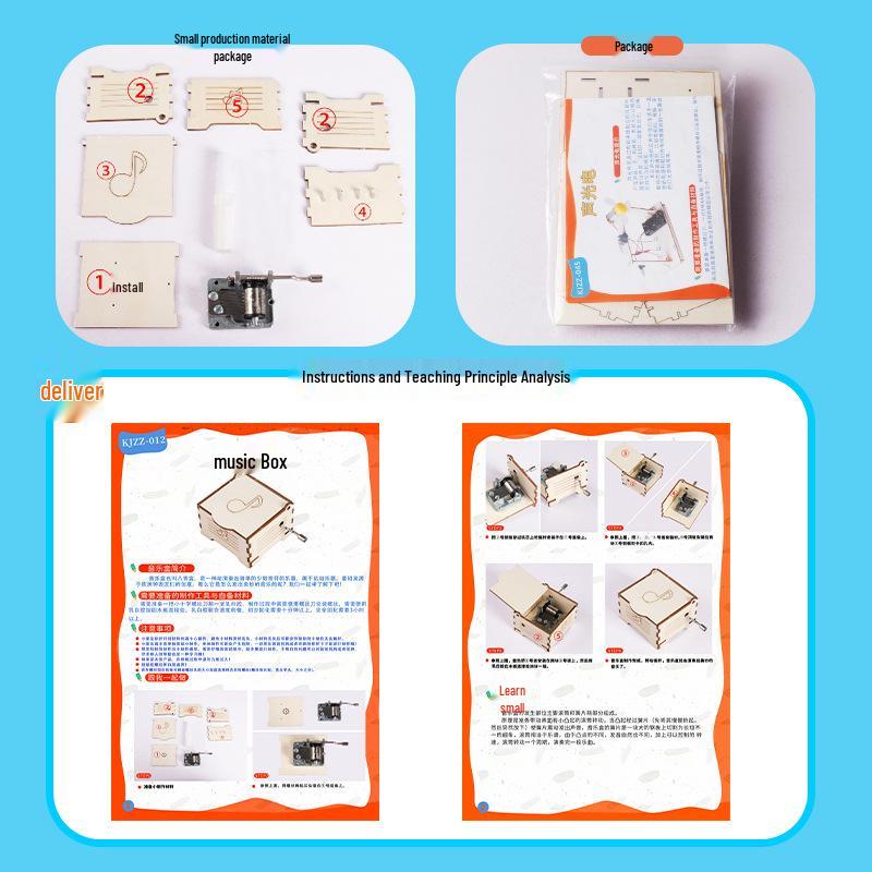 DIY Hand-Crank Wooden Music Box Science Experiment Kit for Students