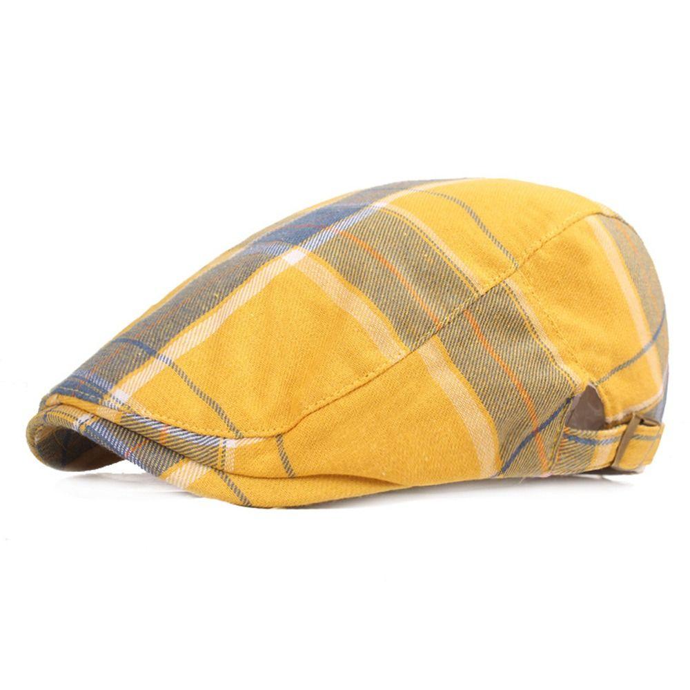 Cotton Lattice Sun Hat Dopamine Style Flat Peaked Cap Elegant Plaid Beret Hat  Travel