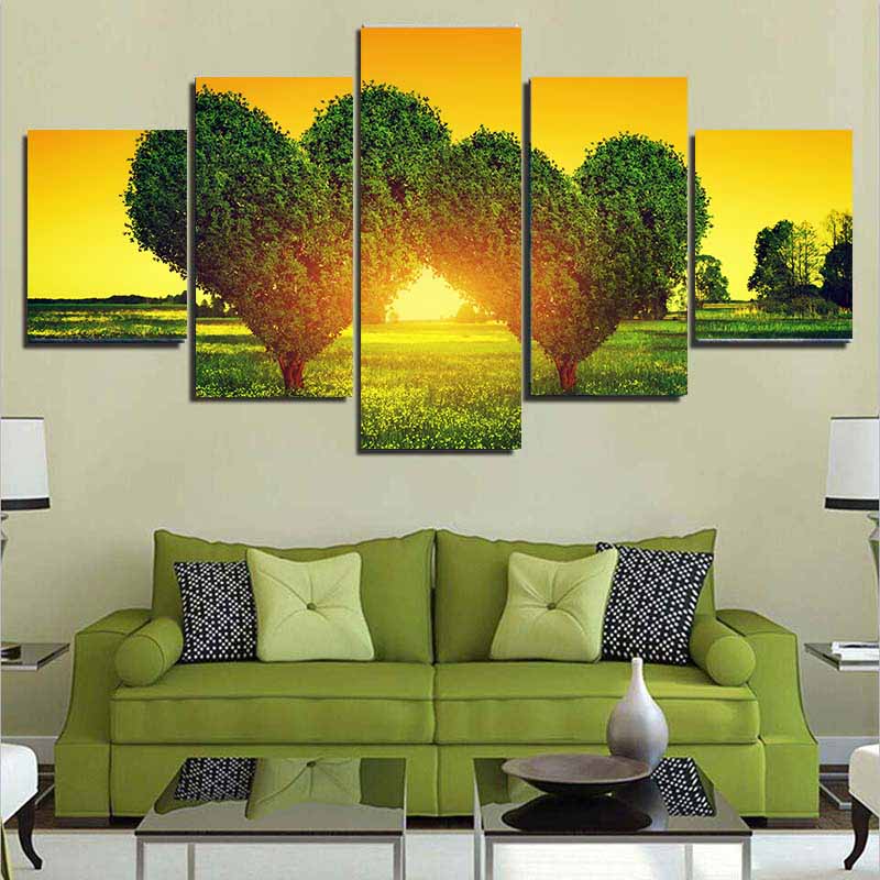 5 шт. абстрактный красный пейзаж сердце дерево холст картины постеры и принты настенные панно для гостиной домашний декор без рамки 20x35cm*2  20x45cm*2  20x55cm*1