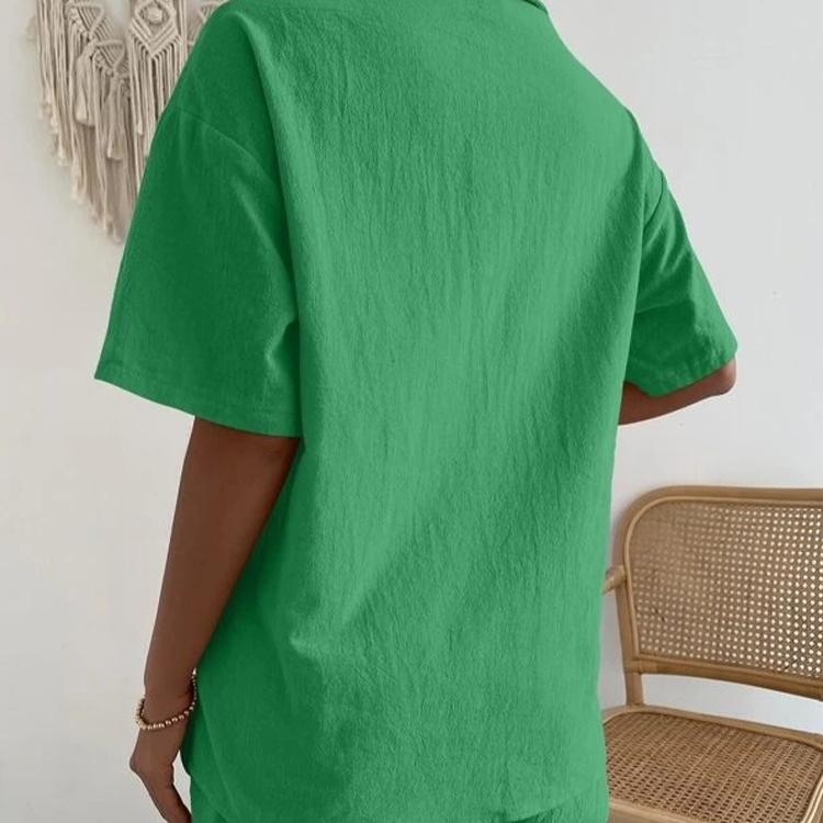 Women's Suit Short Sleeve Casual Elegant Green Soild Two Piece Set Women Outfit Shirt for Women