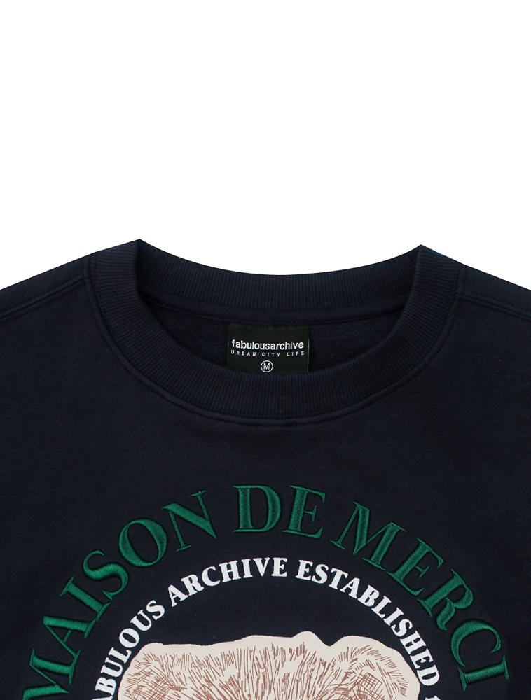 LA MAISON STUDIO [Fleece Lined] Women'S Crop Bear Friends Embossed Embroidery Sweatshirt Green (Fcb3Ts355W)